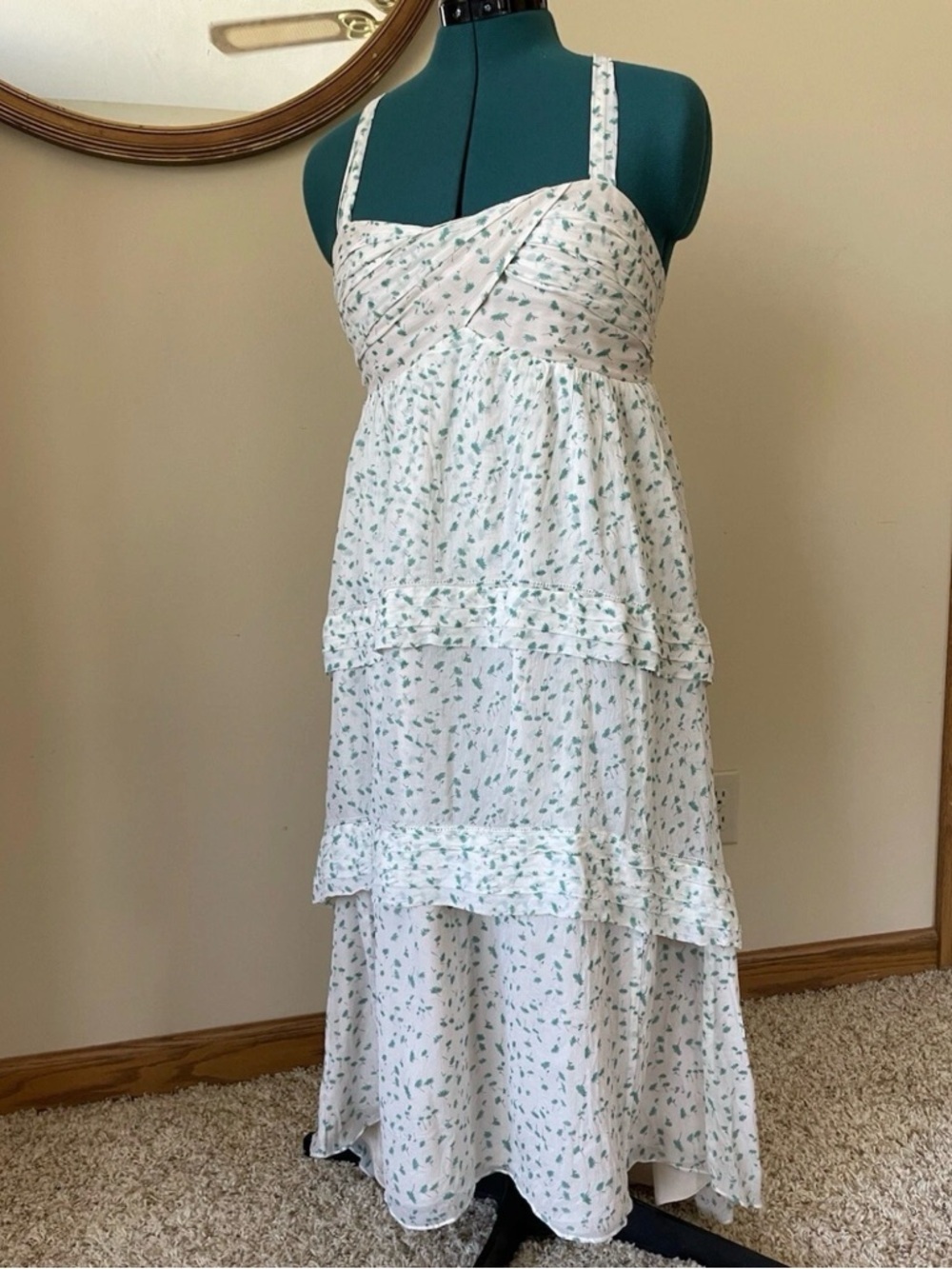 J. Crew White Maxi Dress with Green Floral Print
